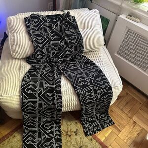 Lauren Ralph Lauren Black & White Geometric Wide-Leg Jumpsuit